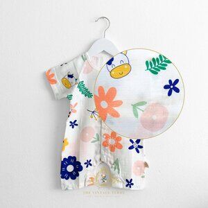 NWT Cute Baby Girls One-Piece Sleep N' Play Romper Shorts Flowers & Cows 18-24M